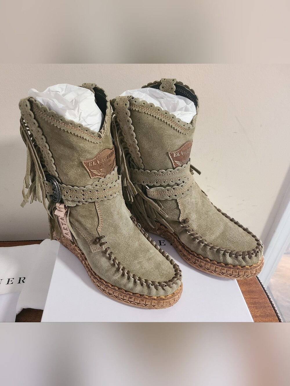 El Vaquero Arya Silverstone Grun Moccasin Boots Size 37